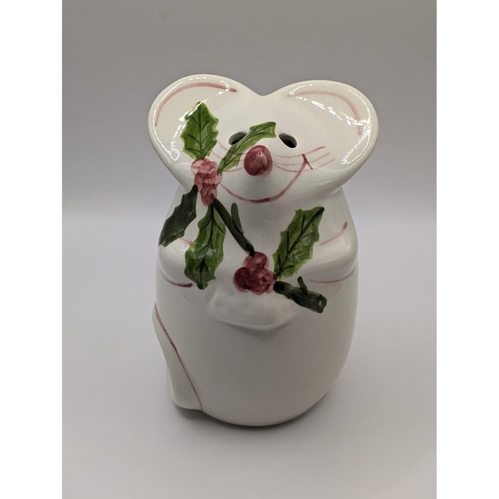 Ceramic Mouse Parmesan Cheese Shaker 5" Holding Holly